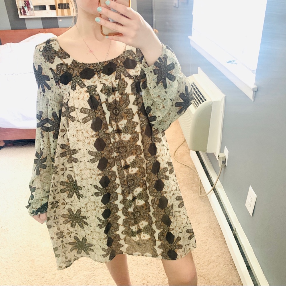 Free people cream floral chiffon babydoll dress